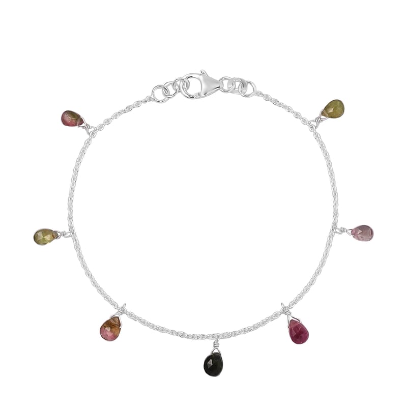 Multi-Tourmaline Drop Charm Bracelet in Sterling Silver (7.25 In) 4.90 ctw