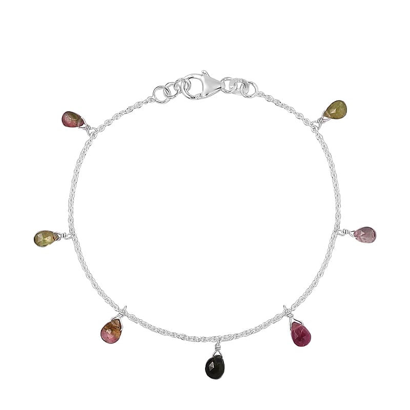 Multi-Tourmaline Drop Charm Bracelet in Sterling Silver (7.25 In) 4.90 ctw
