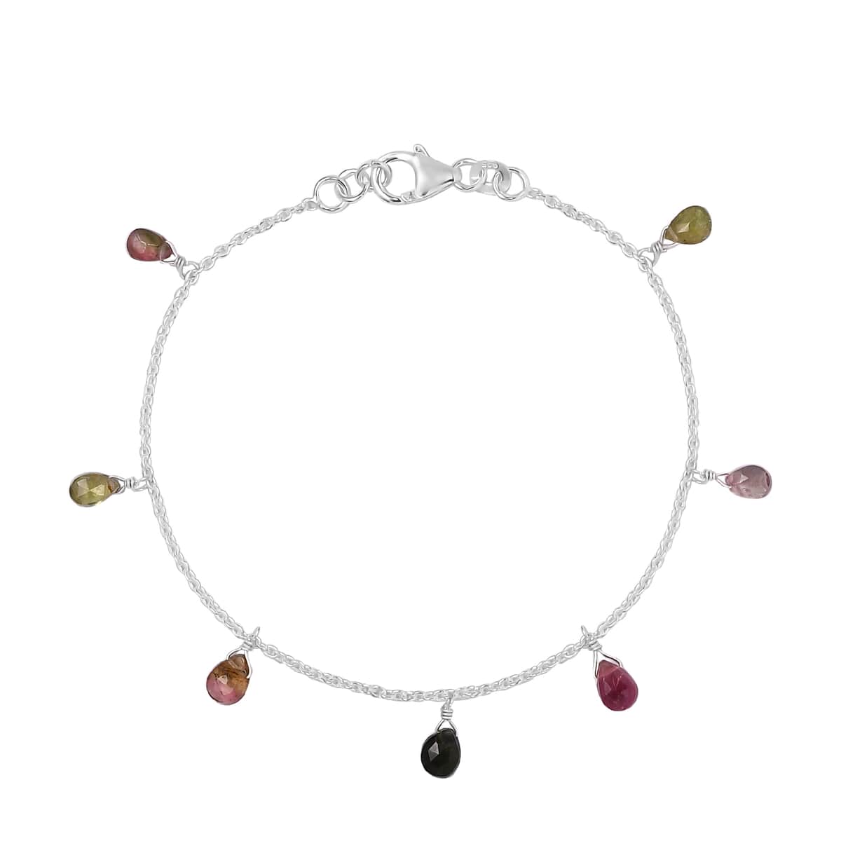 Multi-Tourmaline Drop Charm Bracelet in Sterling Silver (7.25 In) 4.90 ctw image number 0