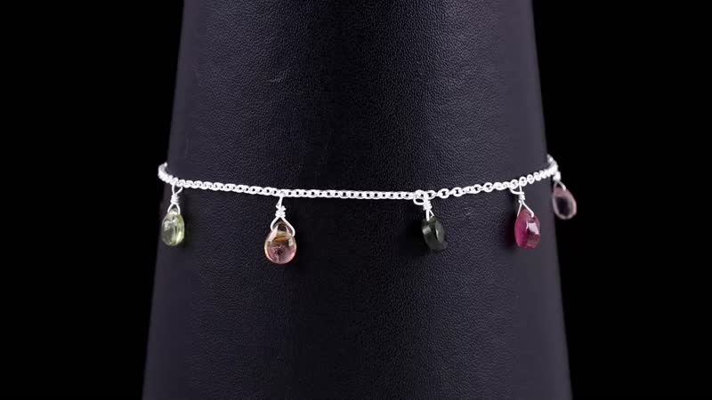 Multi-Tourmaline Drop Charm Bracelet in Sterling Silver (7.25 In) 4.90 ctw