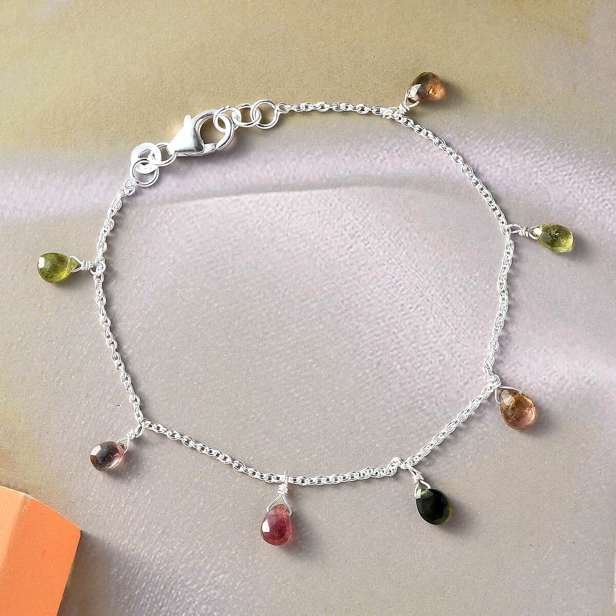 Multi-Tourmaline Drop Charm Bracelet in Sterling Silver (7.25 In) 4.90 ctw image number 1