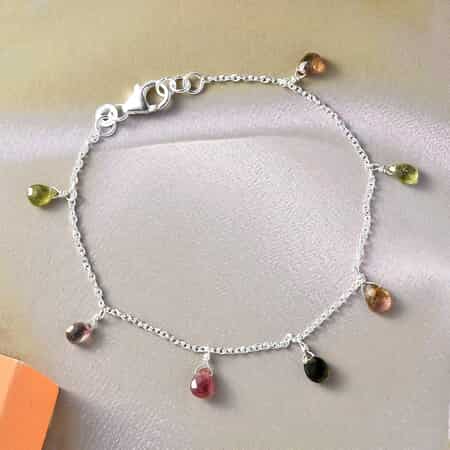 Multi-Tourmaline Drop Charm Bracelet in Sterling Silver (7.25 In) 4.90 ctw image number 1