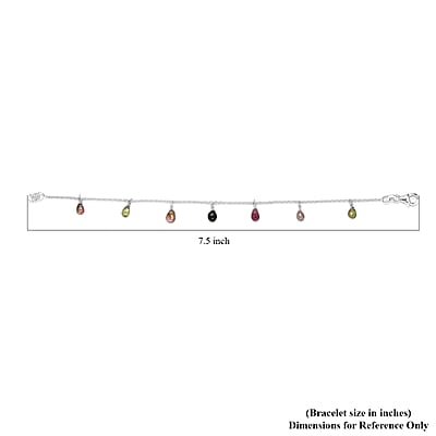 Multi-Tourmaline Drop Charm Bracelet in Sterling Silver (7.25 In) 4.90 ctw