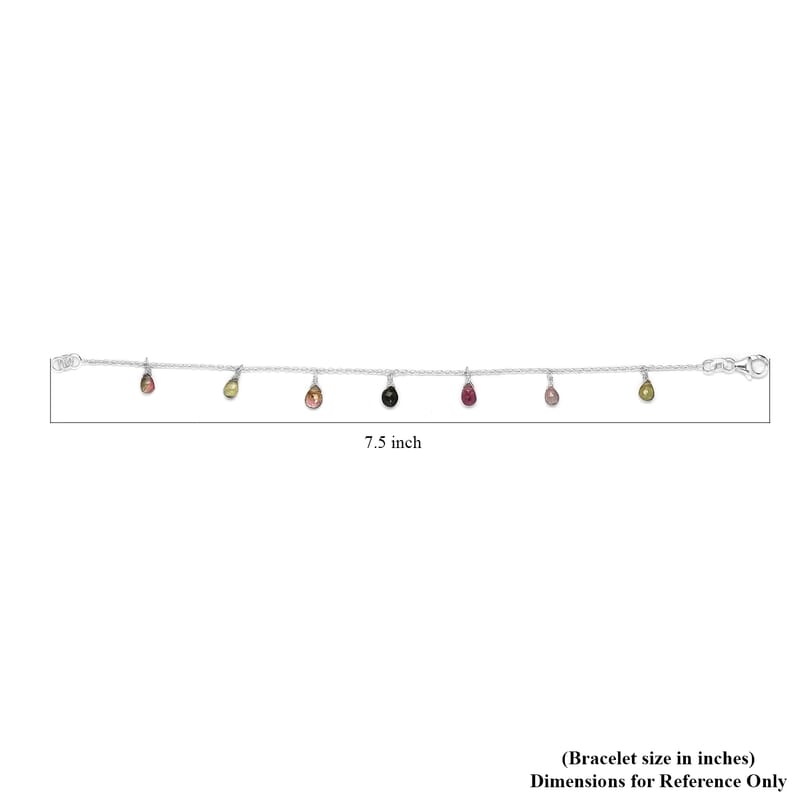 Multi-Tourmaline Drop Charm Bracelet in Sterling Silver (7.25 In) 4.90 ctw