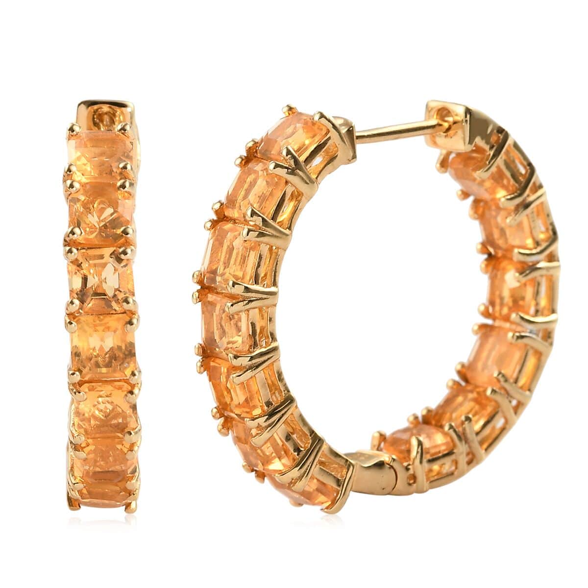 Asscher Cut Salamanca Fire Opal Hoop Earrings in Vermeil Yellow Gold Over Sterling Silver 6.00 ctw image number 0