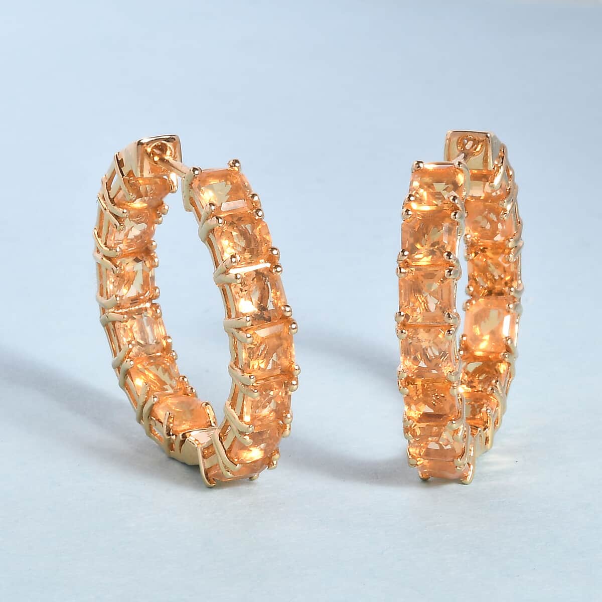 Asscher Cut Salamanca Fire Opal Hoop Earrings in Vermeil Yellow Gold Over Sterling Silver 6.00 ctw image number 1