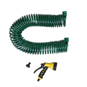 50 ft. Coiled Water Hose with Spray Nozzle - Green