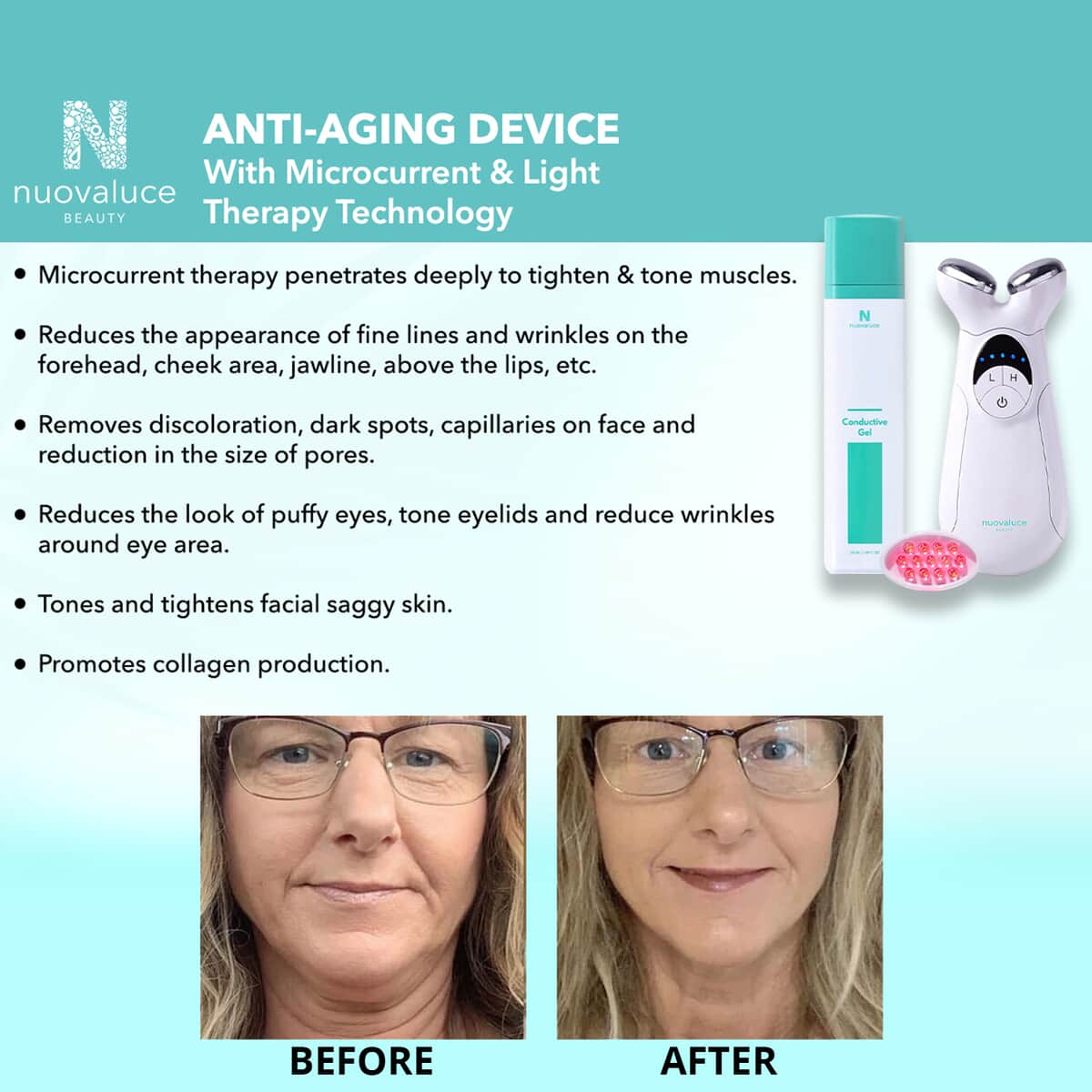 Nuovaluce Anti Aging Microcurrent & Red Light Therapy Device Wrinkle Reducing & Skin Tightening Device Handheld Skin Care Machine to Lift image number 3