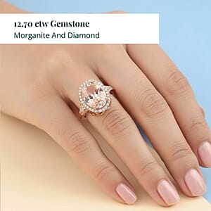 Certified & Appraised Iliana AAA Marropino Morganite and G-H SI Diamond 12.70 ctw Halo Ring in 18K Rose Gold (Size 10.0) 6.60 Grams