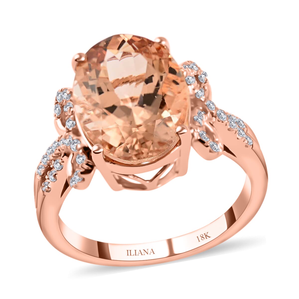 Certified and Appraised Iliana AAA Marropino Morganite and G-H SI Diamond 6.20 ctw Ring in 18K Rose Gold (Size 7.0) 5.35 Grams image number 0