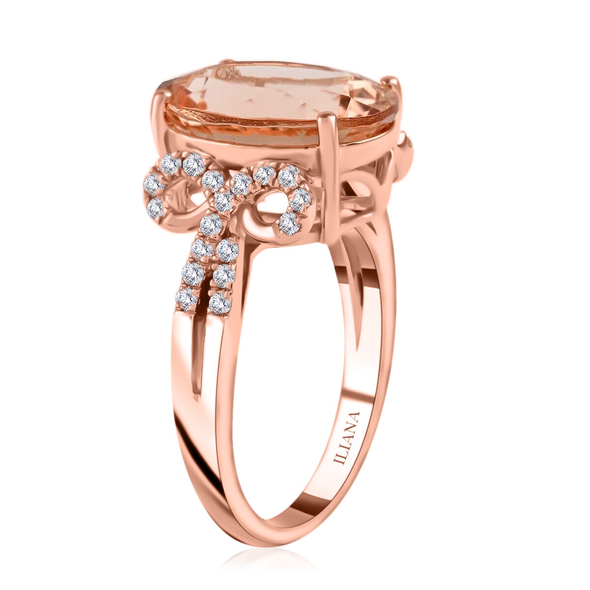 Certified and Appraised Iliana AAA Marropino Morganite and G-H SI Diamond 6.20 ctw Ring in 18K Rose Gold (Size 7.0) 5.35 Grams image number 3
