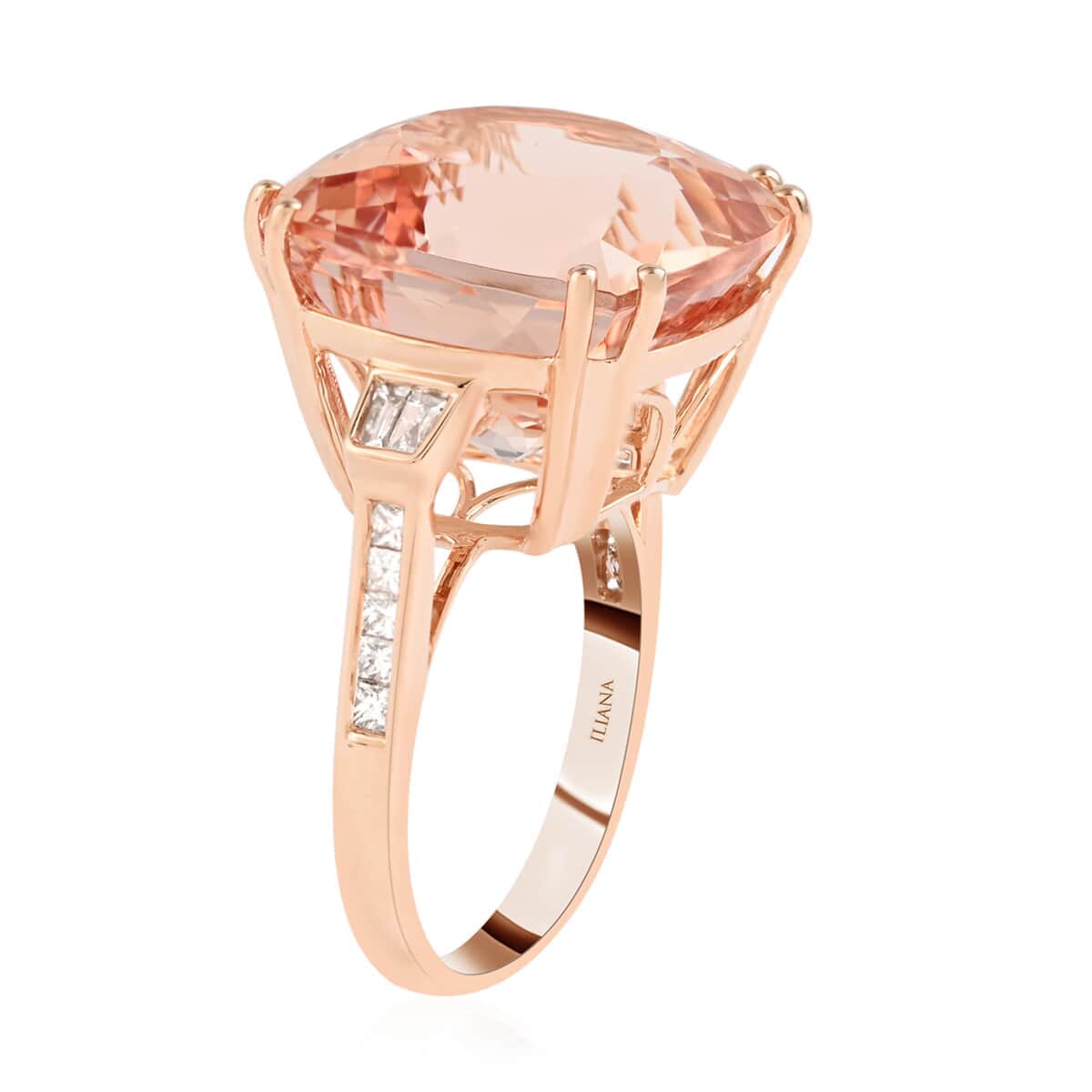 Certified and Appraised Iliana 18K Rose Gold AAA Marropino Morganite, White Diamond Solitaire Ring (Size 7.0) 16.40 ctw image number 3