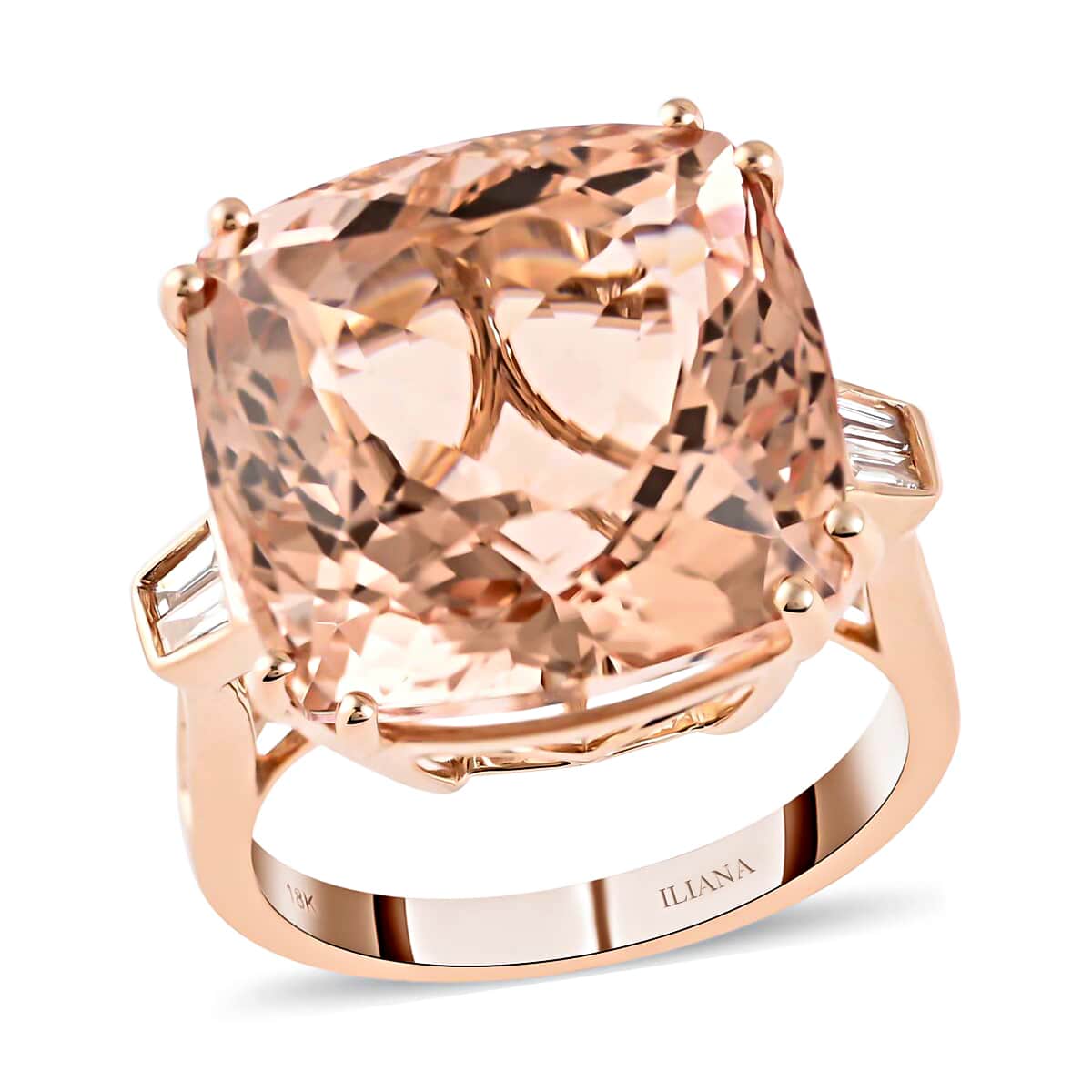 Certified and Appraised Iliana 18K Rose Gold AAA Marropino Morganite and White Diamond Solitaire Ring (Size 9.0) 16.40 ctw image number 0