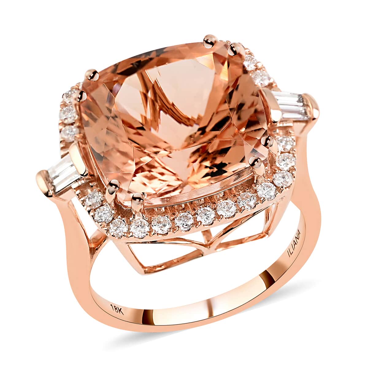 Certified Iliana 18K Rose Gold AAA Marropino Morganite and G-H SI Diamond Ring (Size 6.0) 5.85 Grams 8.90 ctw image number 0