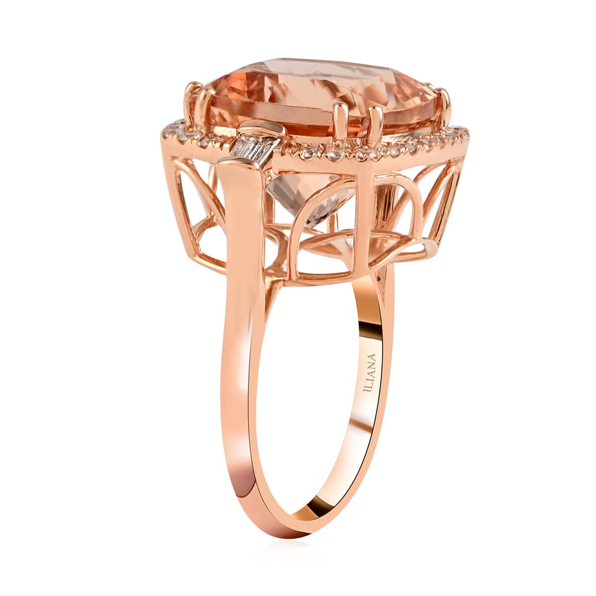 Certified Iliana 18K Rose Gold AAA Marropino Morganite and G-H SI Diamond Ring (Size 6.0) 5.85 Grams 8.90 ctw image number 3