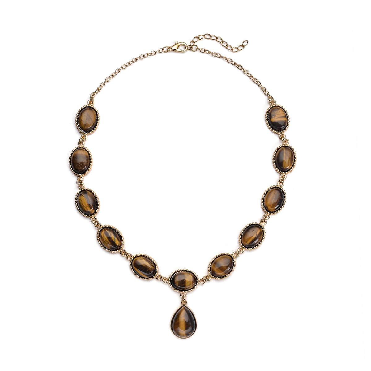 Yellow Tiger's Eye Pendant Necklace 18-20 Inches in Goldtone 150.00 ctw image number 0