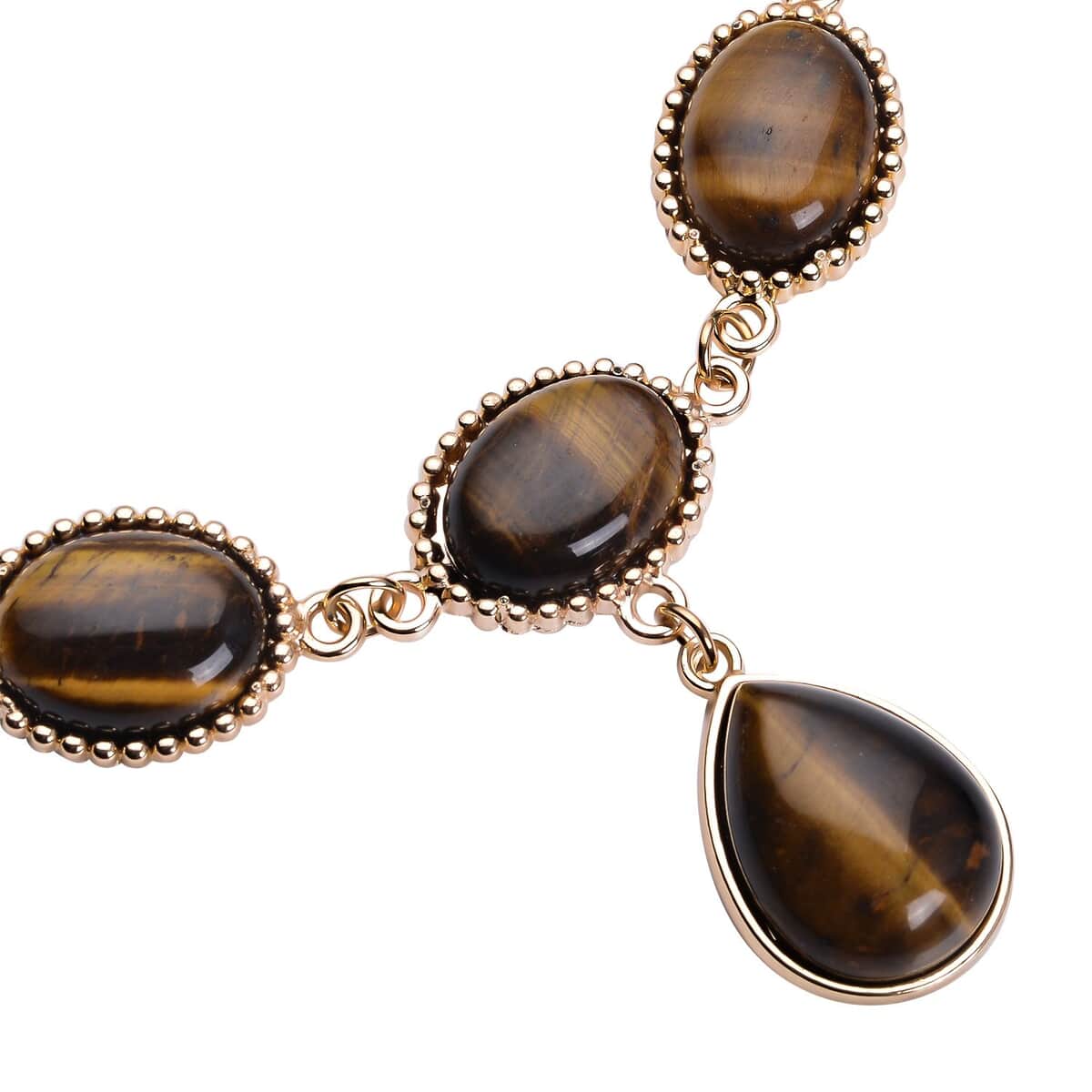 Yellow Tiger's Eye Pendant Necklace 18-20 Inches in Goldtone 150.00 ctw image number 2