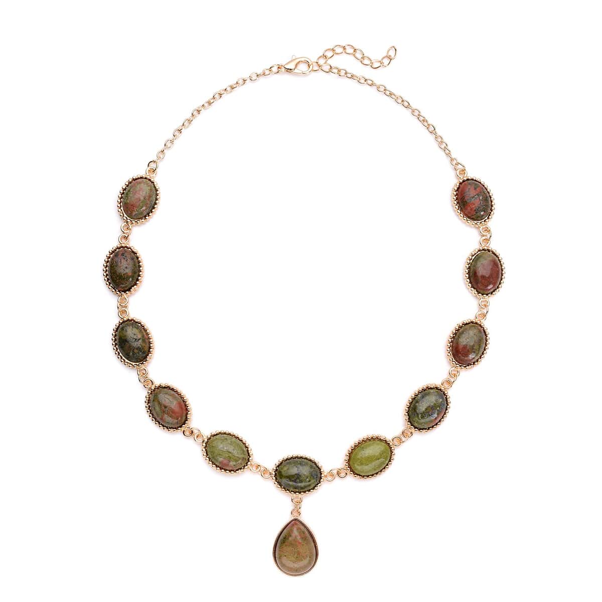 Unakite Pendant Necklace 18-20 Inches in Goldtone 150.00 ctw image number 0