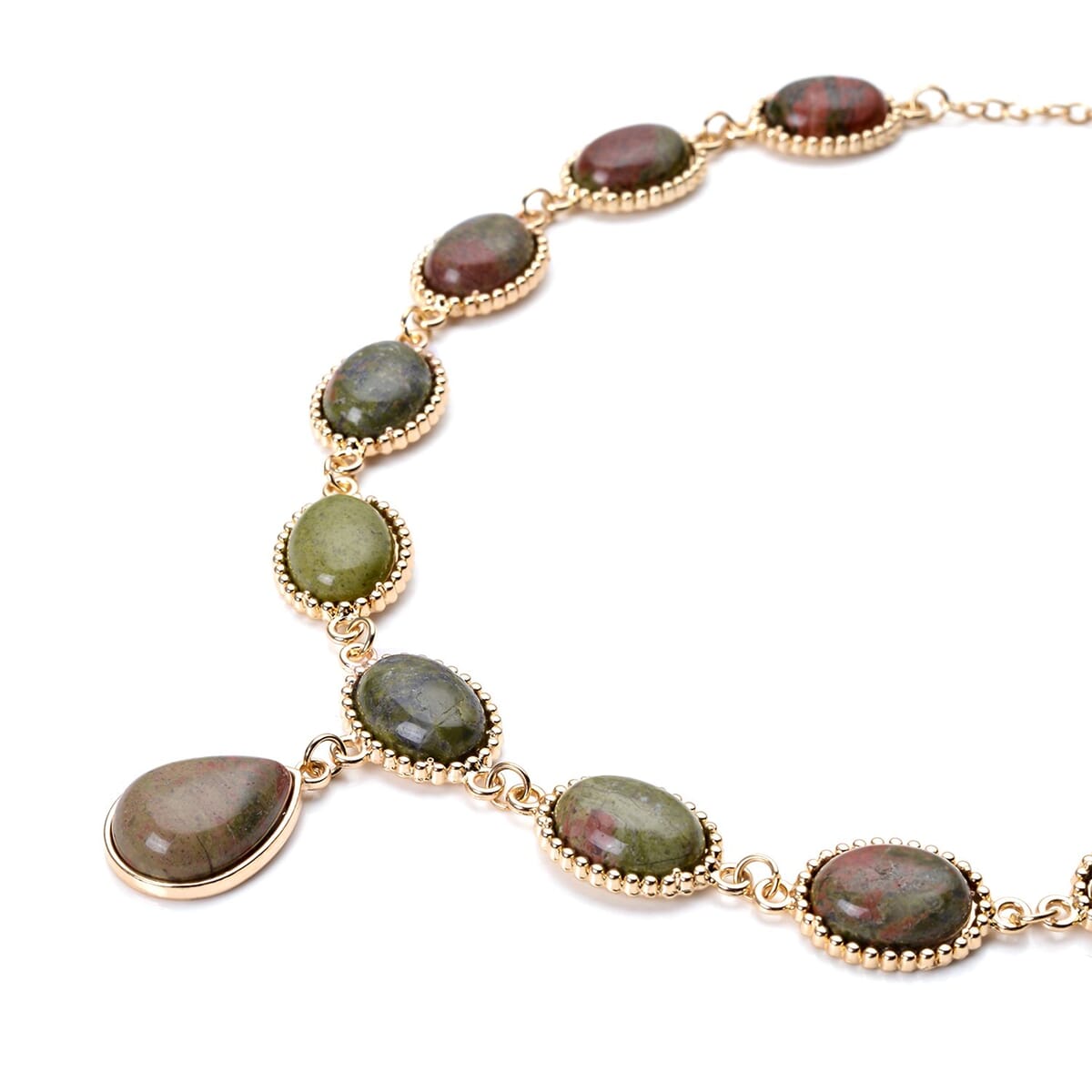 Unakite Pendant Necklace 18-20 Inches in Goldtone 150.00 ctw image number 2