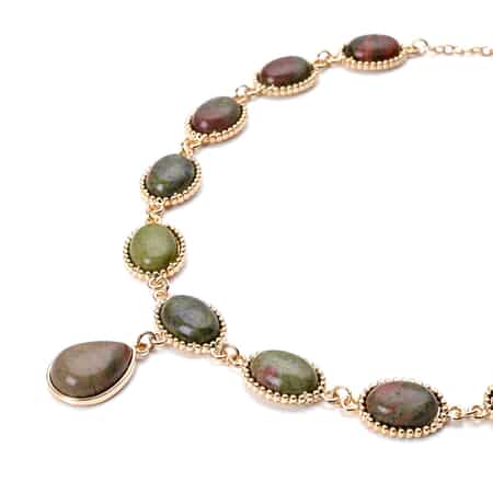 Unakite Pendant Necklace 18-20 Inches in Goldtone 150.00 ctw image number 2