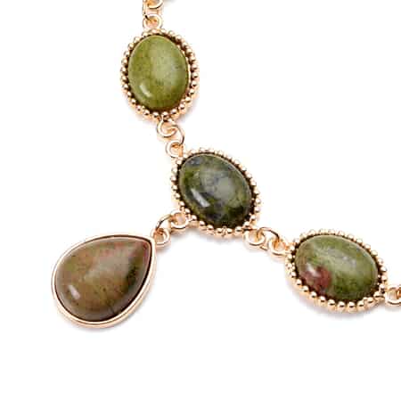 Unakite Pendant Necklace 18-20 Inches in Goldtone 150.00 ctw image number 3