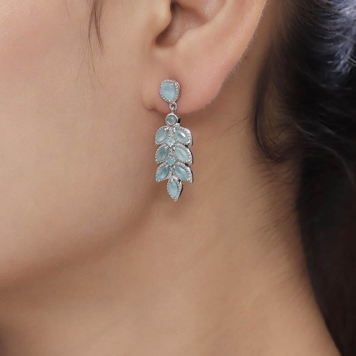 Grandidierite Leaf Dangle Earrings in Platinum Over Sterling Silver 2.80 ctw image number 2