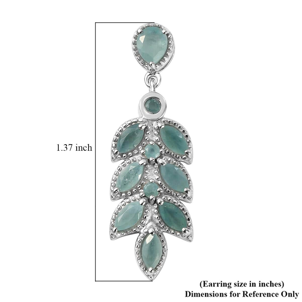 Grandidierite Leaf Dangle Earrings in Platinum Over Sterling Silver 2.80 ctw image number 4