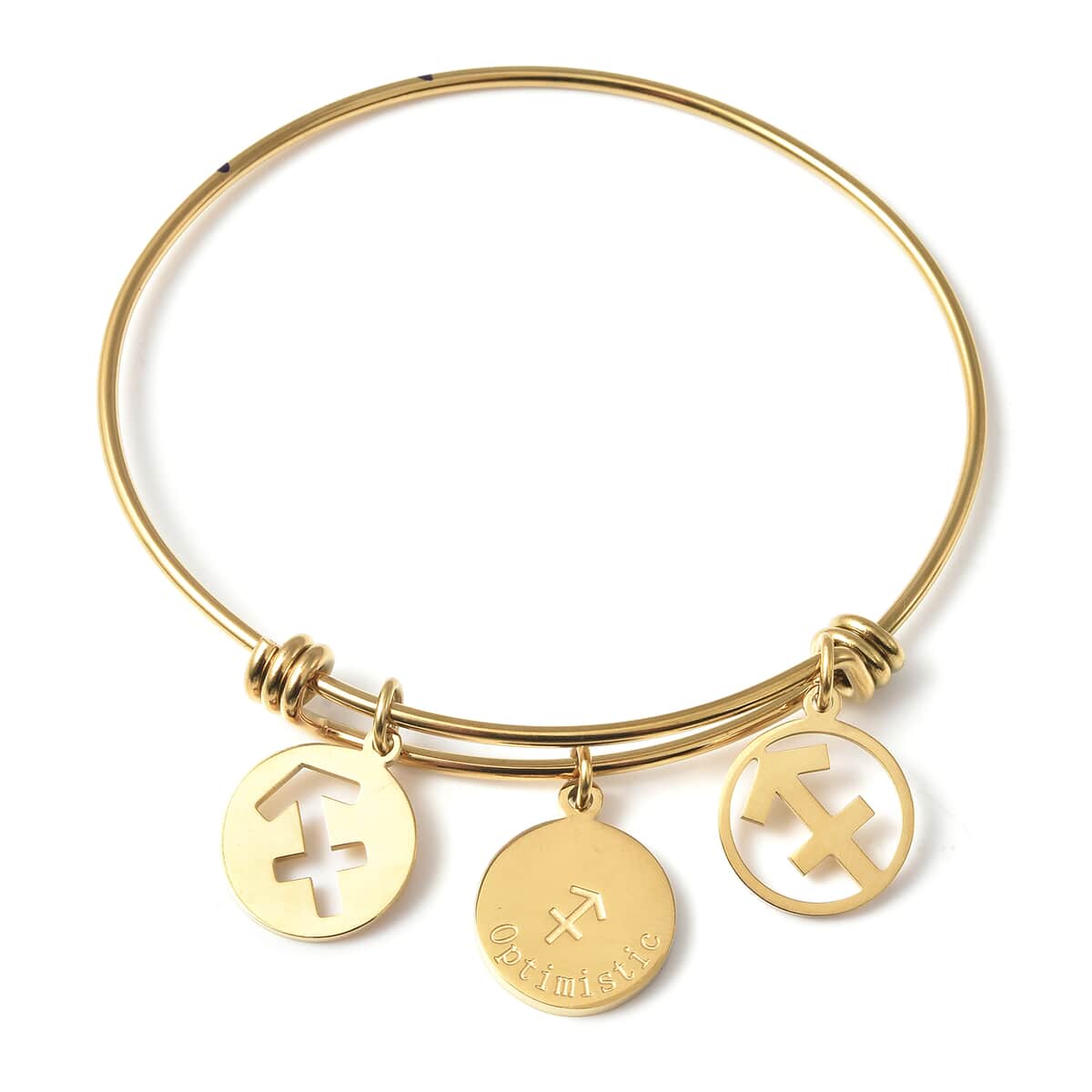 Sagittarius Zodiac Bangle Bracelet Gift Set in ION Plated Yellow Gold Stainless Steel (6-9 in) image number 1