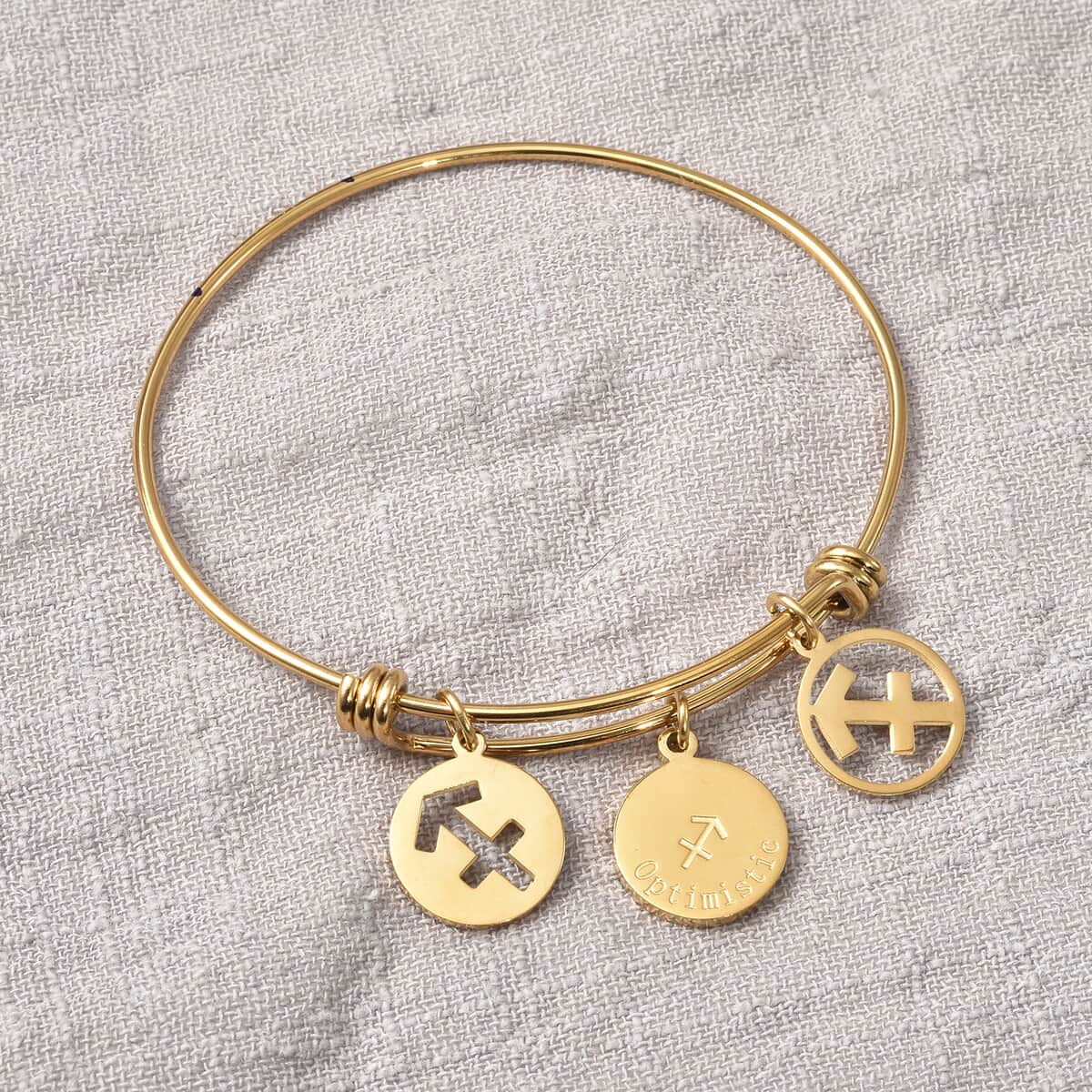 Sagittarius Zodiac Bangle Bracelet Gift Set in ION Plated Yellow Gold Stainless Steel (6-9 in) image number 2