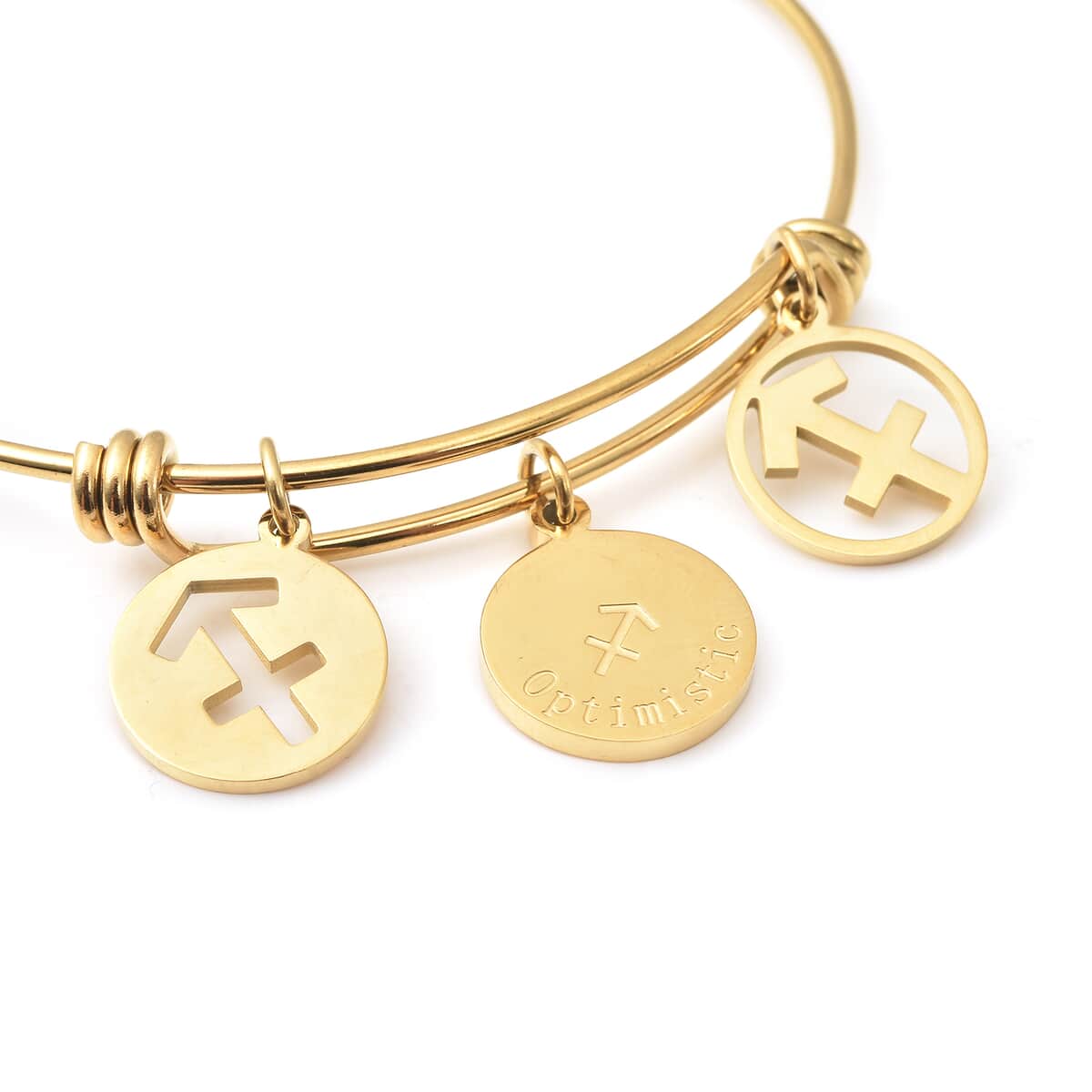 Sagittarius Zodiac Bangle Bracelet Gift Set in ION Plated Yellow Gold Stainless Steel (6-9 in) image number 4