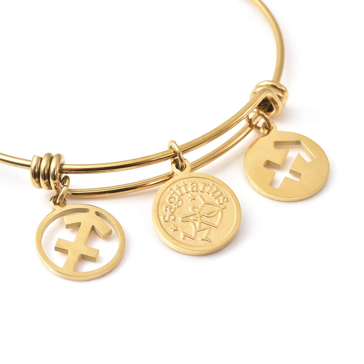 Sagittarius Zodiac Bangle Bracelet Gift Set in ION Plated Yellow Gold Stainless Steel (6-9 in) image number 5