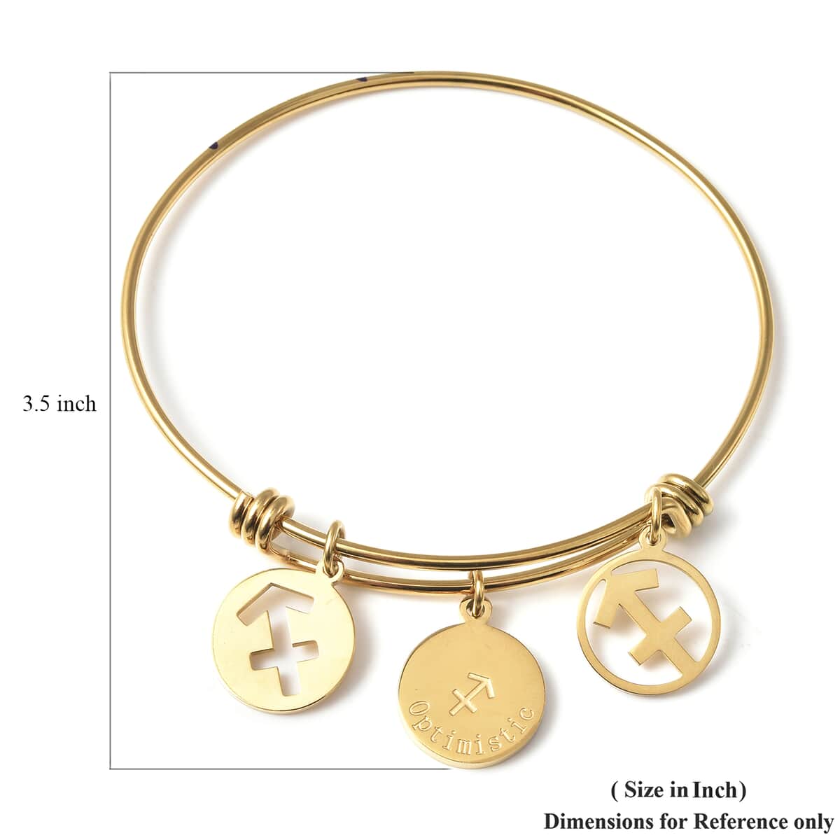 Sagittarius Zodiac Bangle Bracelet Gift Set in ION Plated Yellow Gold Stainless Steel (6-9 in) image number 6