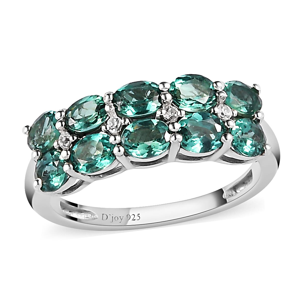 Indian Ocean Apatite and Natural White Zircon Double Row Band Ring in Platinum Over Sterling Silver (Size 6.0) 1.75 ctw