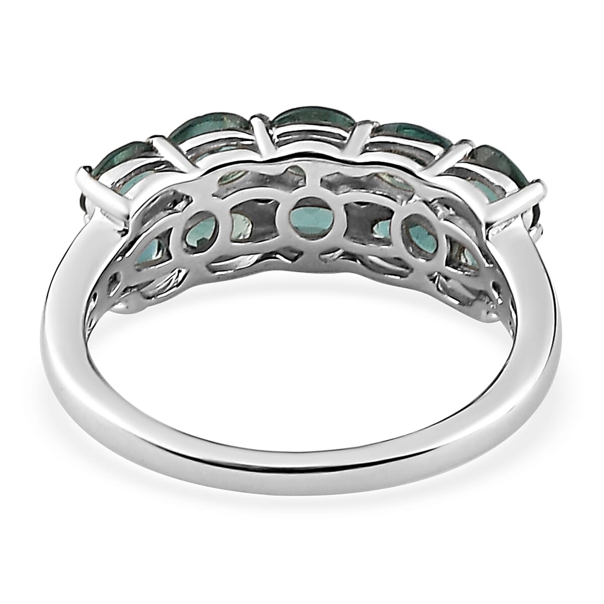 Indian Ocean Apatite and Natural White Zircon Double Row Band Ring in Platinum Over Sterling Silver (Size 6.0) 1.75 ctw