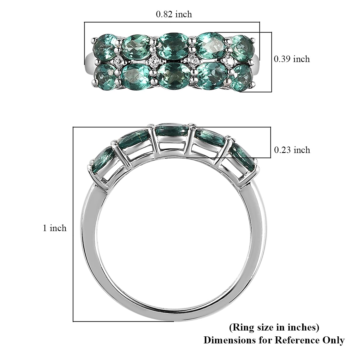 Indian Ocean Apatite and Natural White Zircon Double Row Band Ring in Platinum Over Sterling Silver (Size 6.0) 1.75 ctw