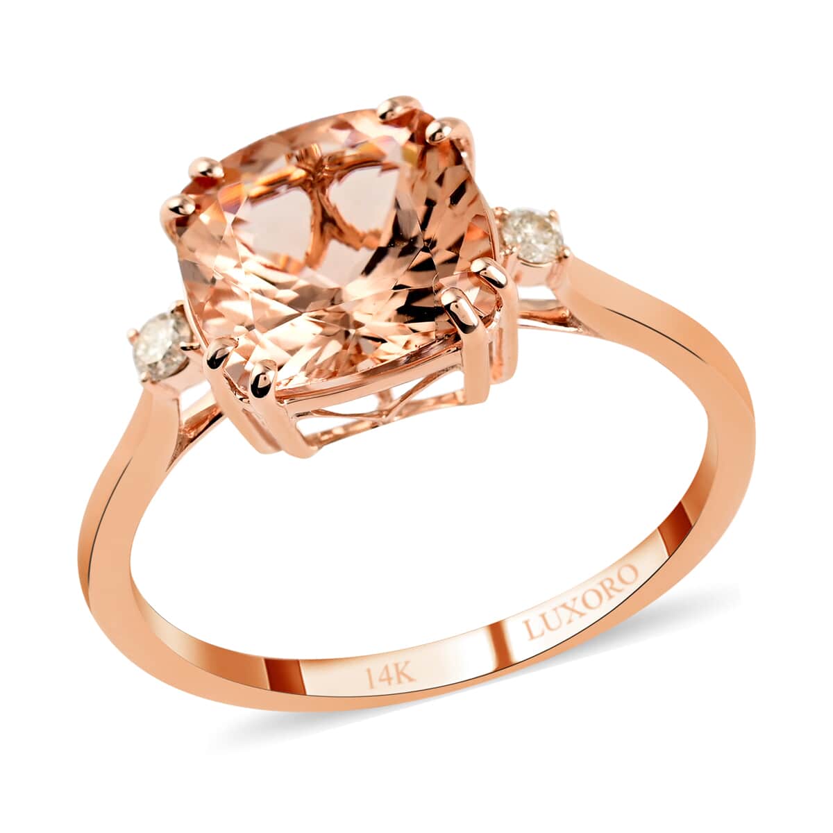 Certified & Appraised Luxoro 14K Rose Gold AAA Marropino Morganite and G-H I1 Diamond Ring (Size 10.0) 2.80 Grams 4.00 ctw image number 0