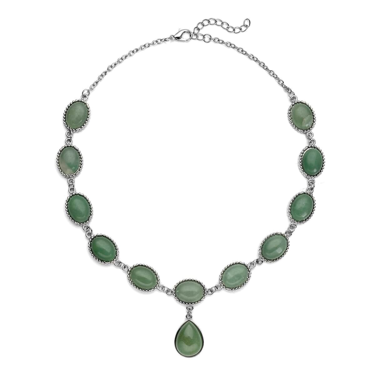 Green Aventurine Pendant Necklace 18-20 Inches in Silvertone 150.00 ctw image number 0