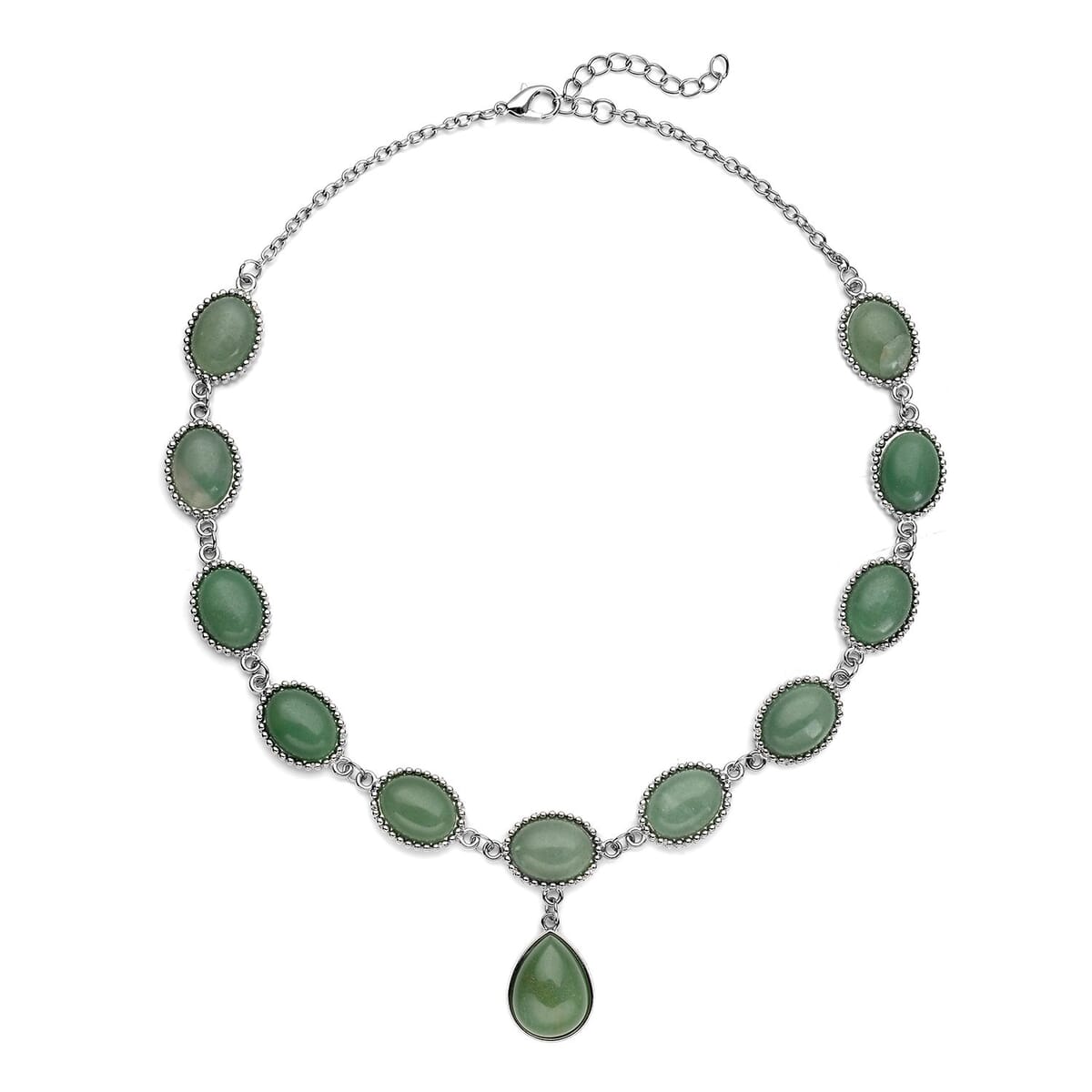 Green Aventurine Pendant Necklace 18-20 Inches in Silvertone 150.00 ctw image number 0