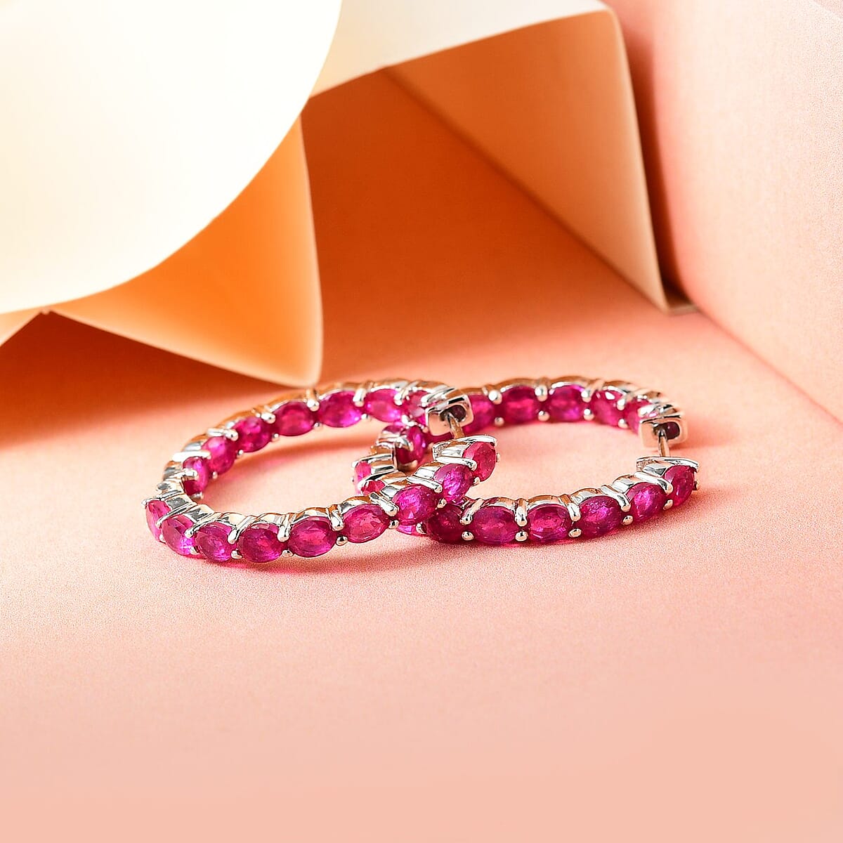 Niassa Ruby (FF) Inside Out Hoop Earrings in Platinum Over Sterling Silver 9.15 ctw image number 1