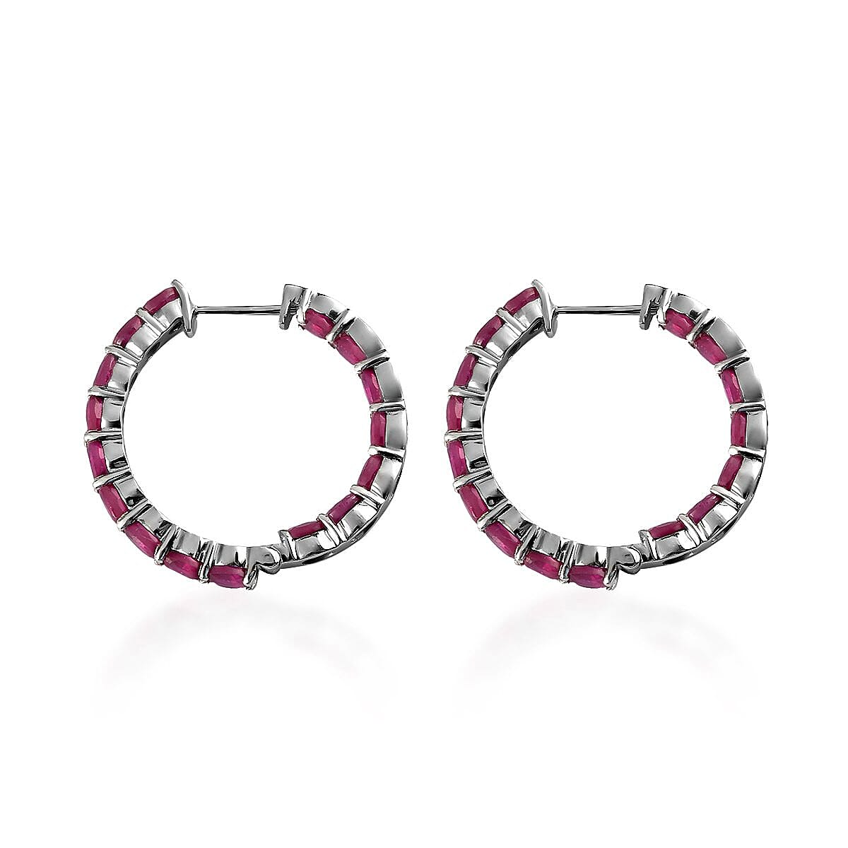 Niassa Ruby (FF) Inside Out Hoop Earrings in Platinum Over Sterling Silver 9.15 ctw image number 3
