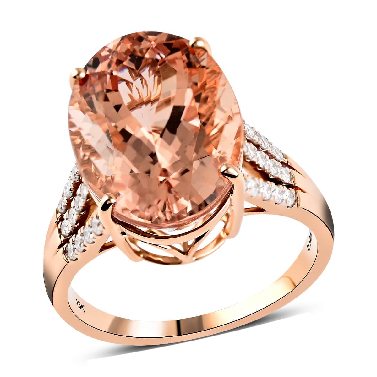 Certified and Appraised Iliana 18K Rose Gold AAA Marropino Morganite and G-H SI Diamond Ring (Size 10.0) 6.40 Grams 12.40 ctw image number 0