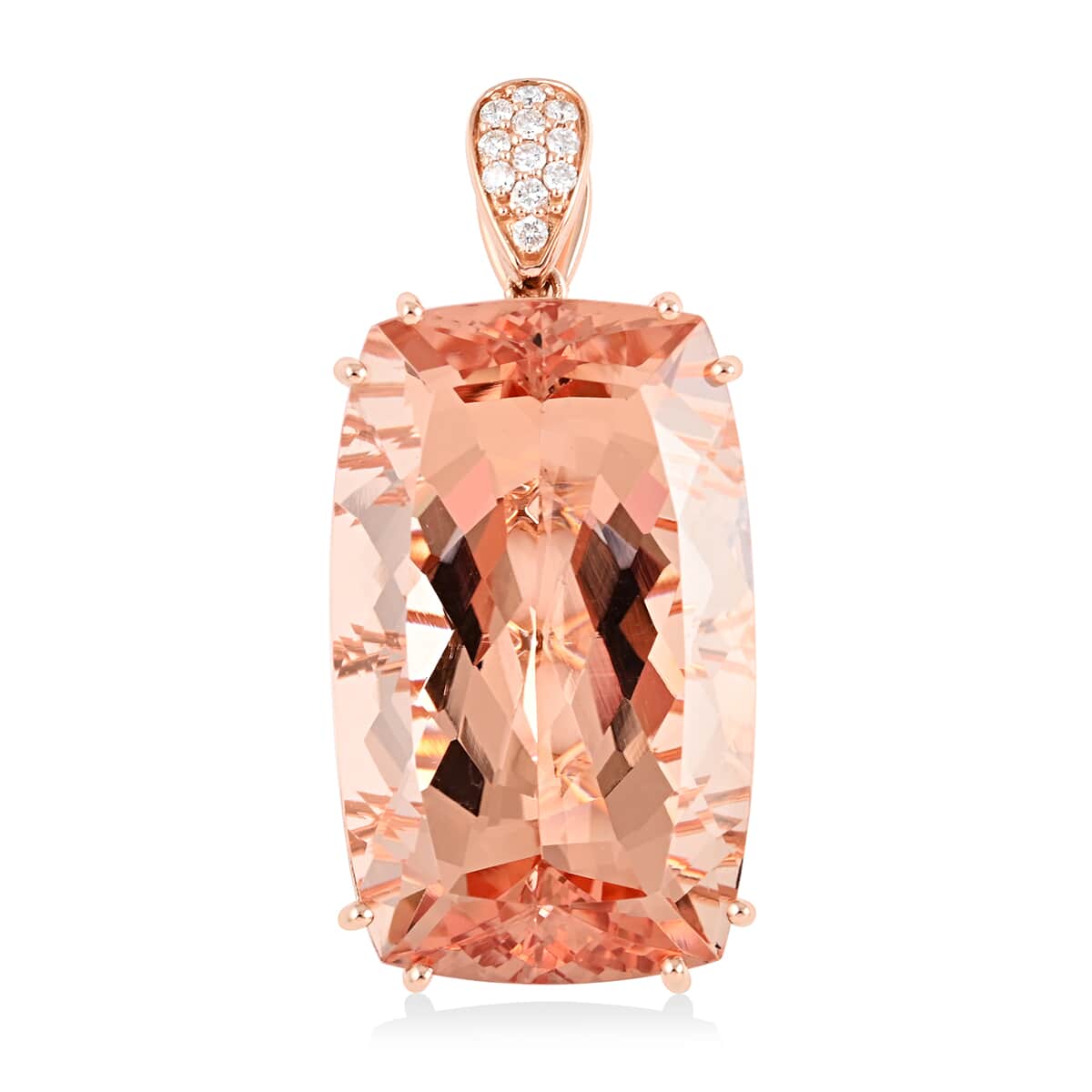 Certified and Appraised Iliana 18K Rose Gold AAA Marropino Morganite and G-H SI Diamond Solitaire Pendant 4.85 Grams 39.25 ctw image number 0