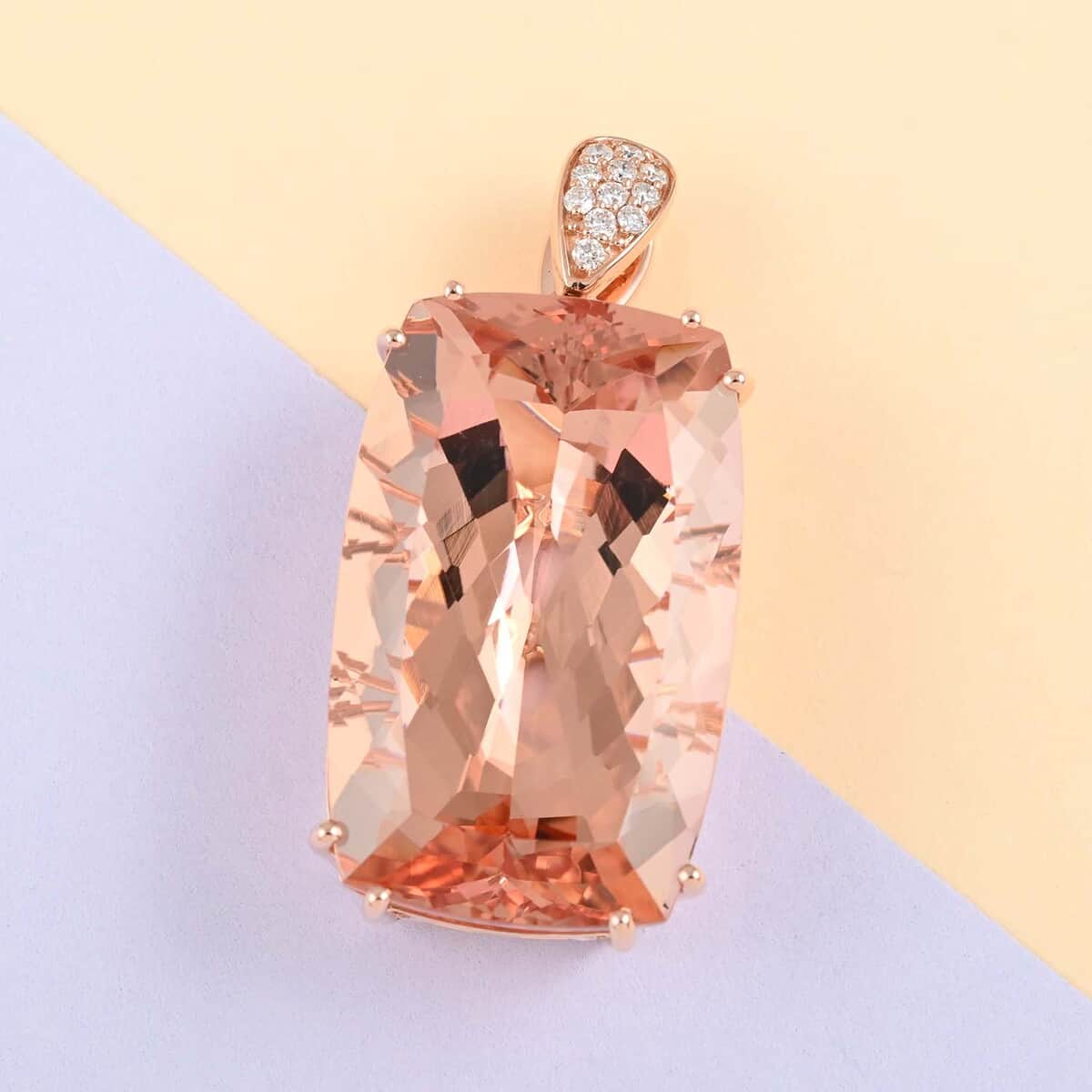 Certified and Appraised Iliana 18K Rose Gold AAA Marropino Morganite and G-H SI Diamond Solitaire Pendant 4.85 Grams 39.25 ctw image number 1