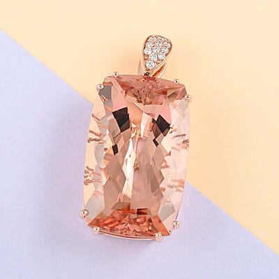 Certified and Appraised Iliana 18K Rose Gold AAA Marropino Morganite and G-H SI Diamond Solitaire Pendant 4.85 Grams 39.25 ctw