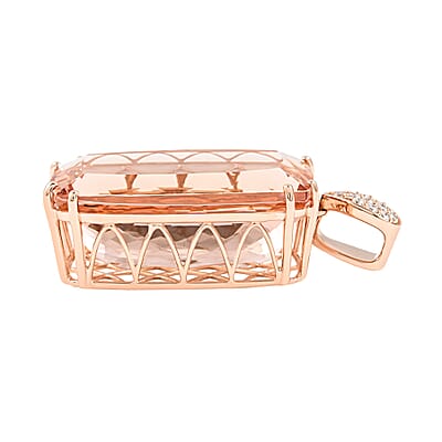 Certified and Appraised Iliana 18K Rose Gold AAA Marropino Morganite and G-H SI Diamond Solitaire Pendant 4.85 Grams 39.25 ctw