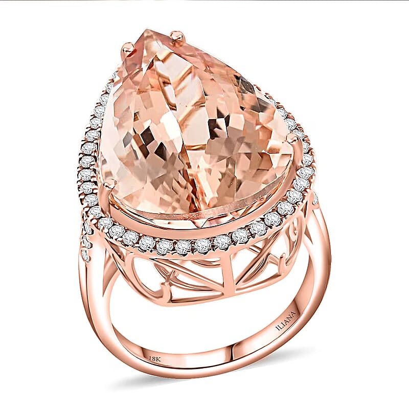 Certified & Appraised Iliana AAA Marropino Morganite and G-H SI Diamond 21.00 ctw Ring in 18K Rose Gold (Size 7.0) 7.50 Grams