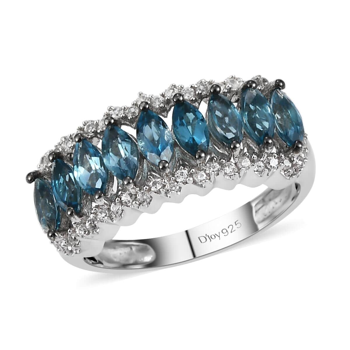 London Blue Topaz and Natural White Zircon Ring in Platinum Over Sterling Silver 1.90 ctw image number 0