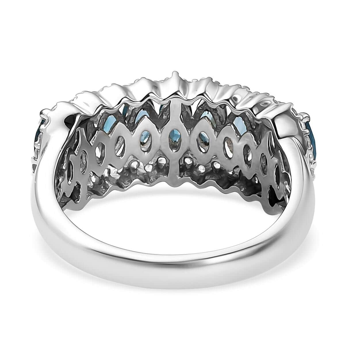 London Blue Topaz and Natural White Zircon Ring in Platinum Over Sterling Silver 1.90 ctw image number 4