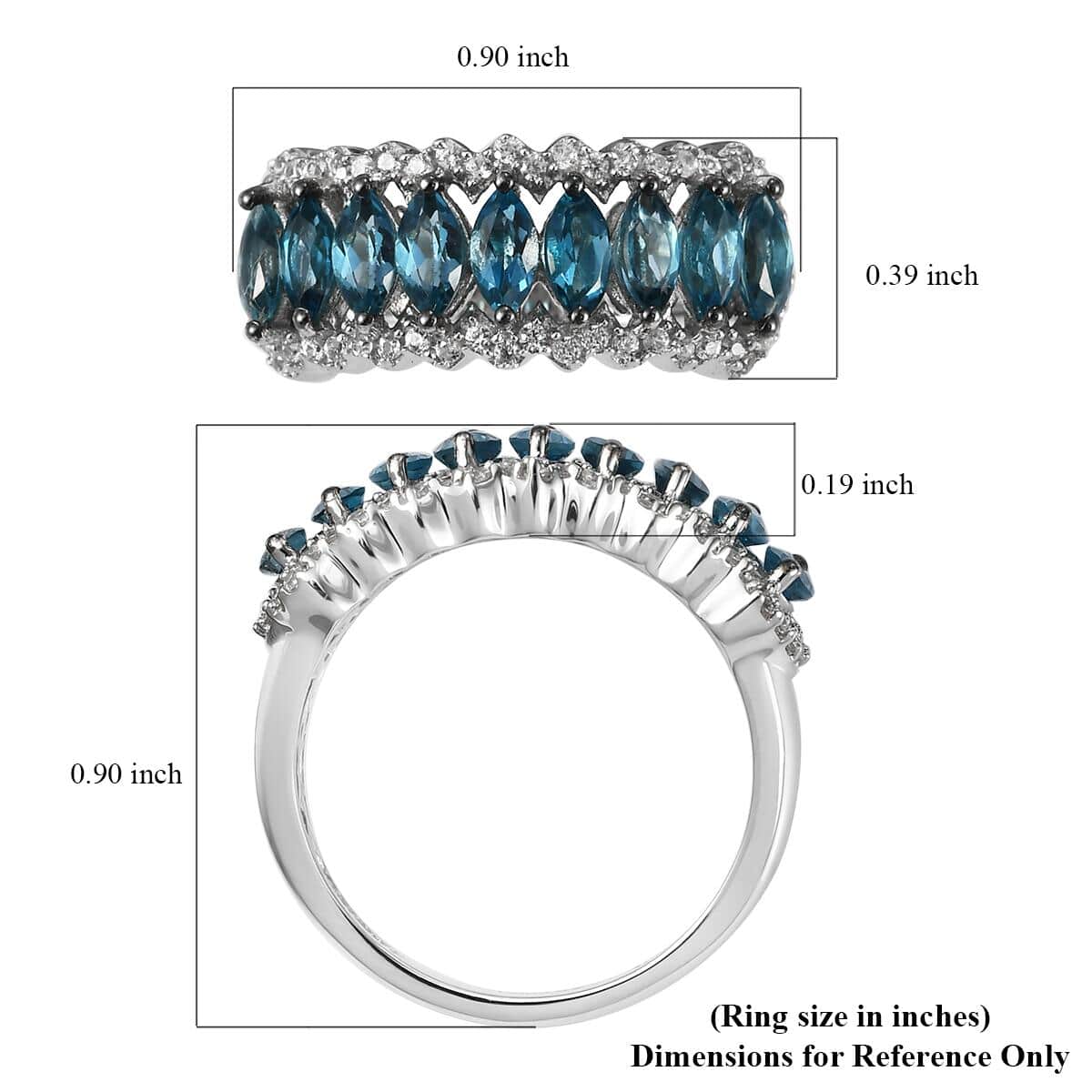 London Blue Topaz and Natural White Zircon Ring in Platinum Over Sterling Silver 1.90 ctw image number 5