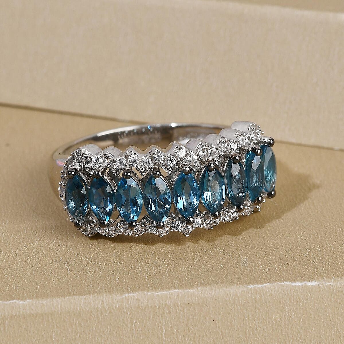 London Blue Topaz and Natural White Zircon Ring in Platinum Over Sterling Silver (Size 9.0) 1.90 ctw image number 1
